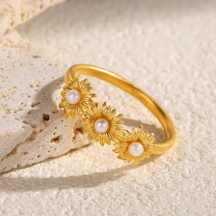 Gold Lucky Four-leaf Clover Opening Adjustable Rings