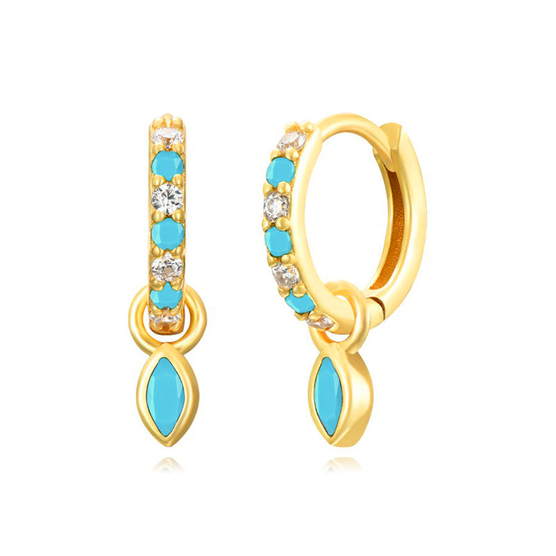 Light Luxury Sier Needle Geometric Ear Female Water Drop Leaf Stud Earrings