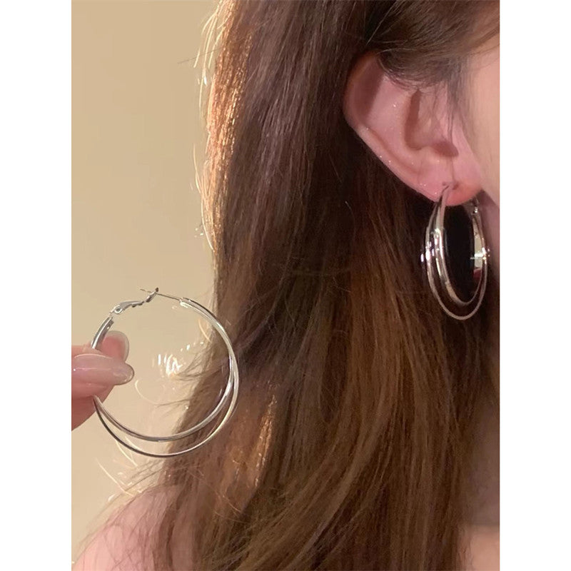 Women's Metal Double Layer Hoop Light Luxury High-grade Temperament Big Ear Earrings