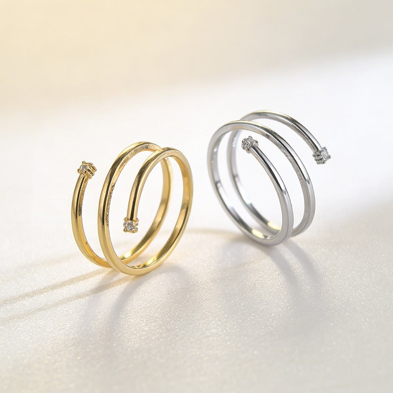 Korean Style Simple Winding Coil Spring Shiny Diamond Fashionable Cold Ring