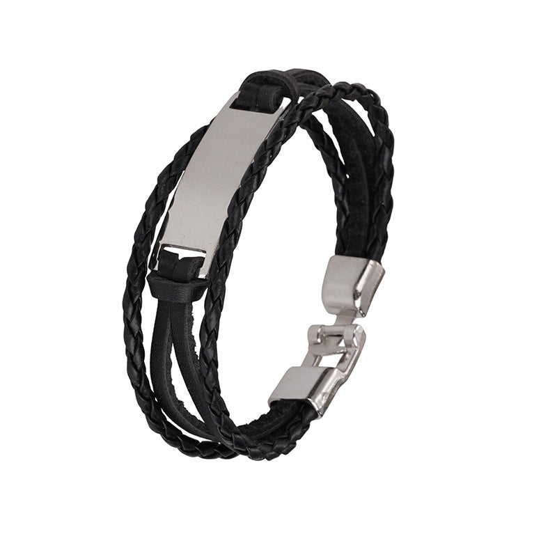 Men's Trendy Simple Woven Leather Glossy Personality Lettering Bracelet