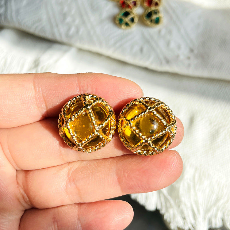 Female Middle Ancient Round Chinese Alloy Stud Earrings