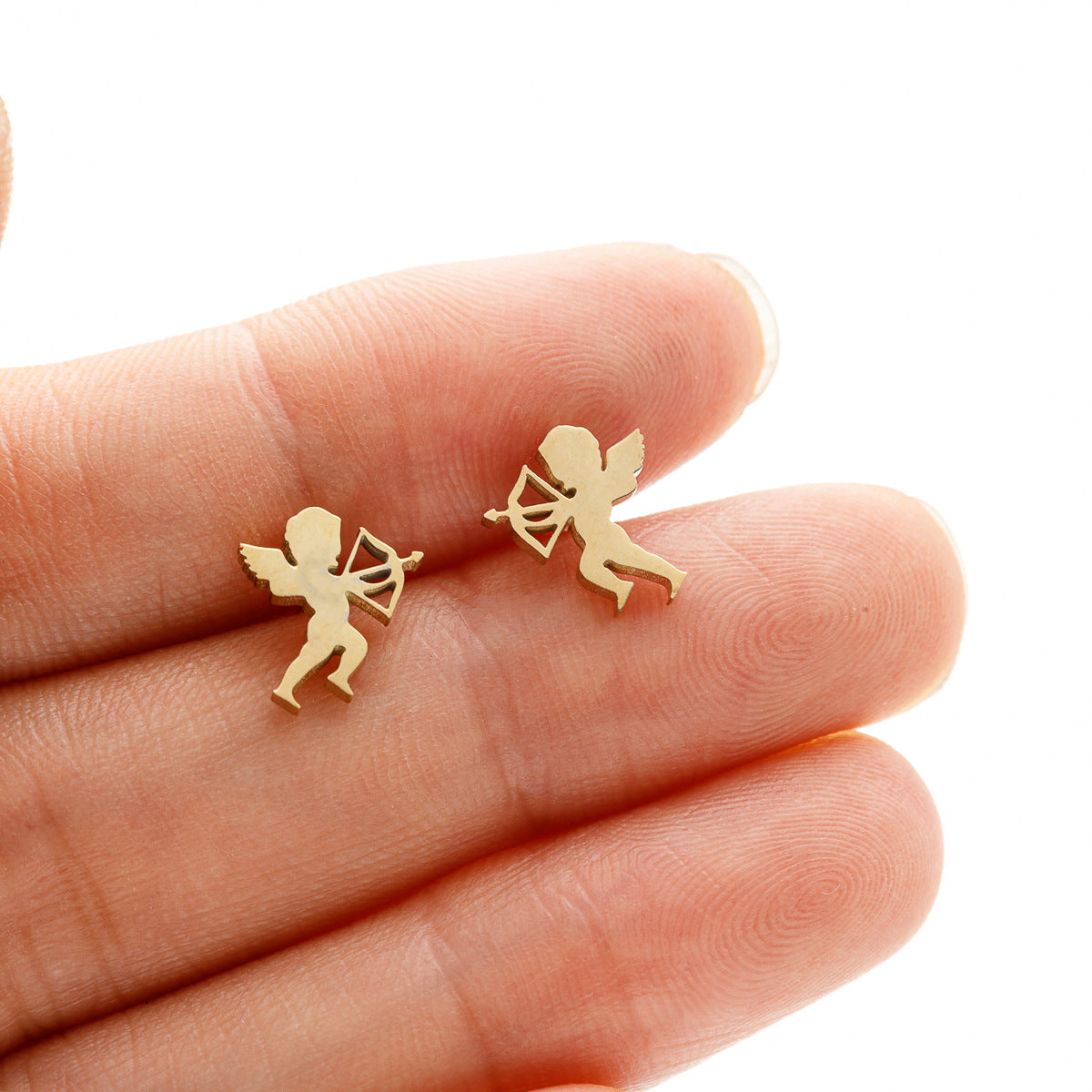 Stainless Steel Goldfish Bird Ear Design Ghost Skull Stud Earrings