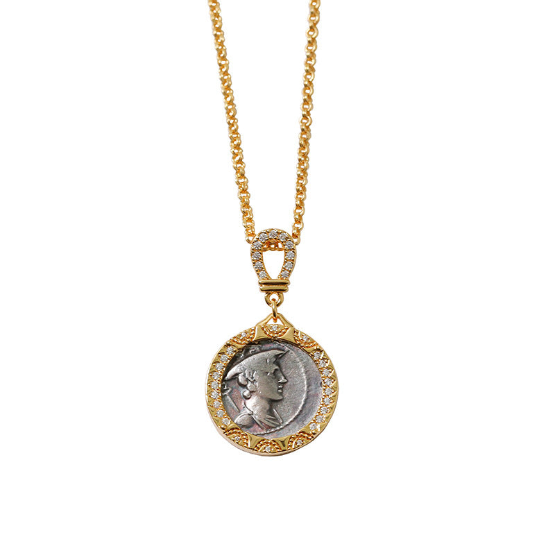 Retro Round Sier Coin Female Simple Trend Chain Necklace