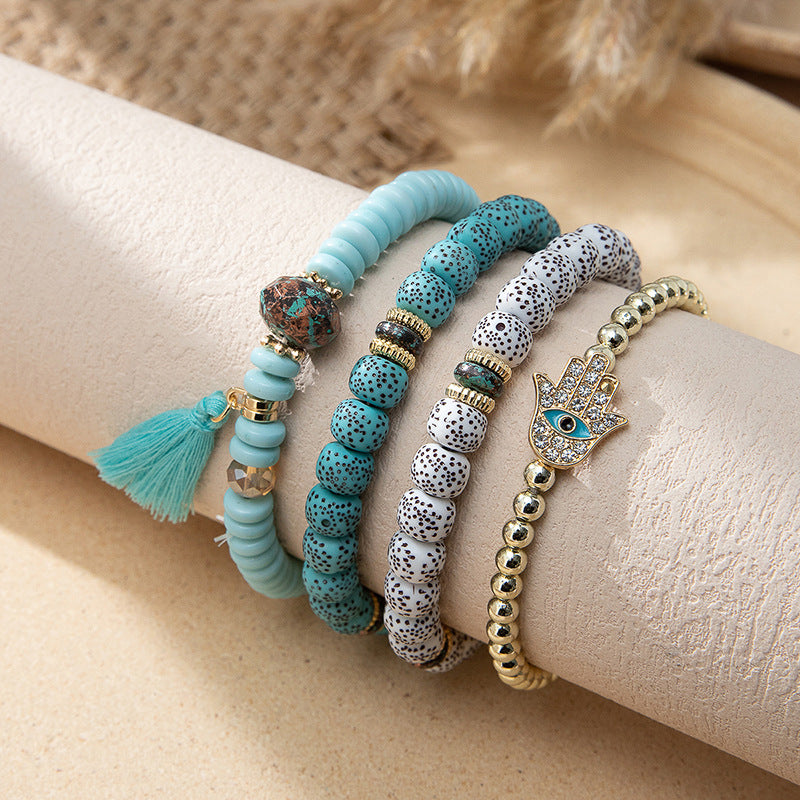 Women's Bohemian Vacation Style Twin Design Sense Glass Beads Stretch Bracelet