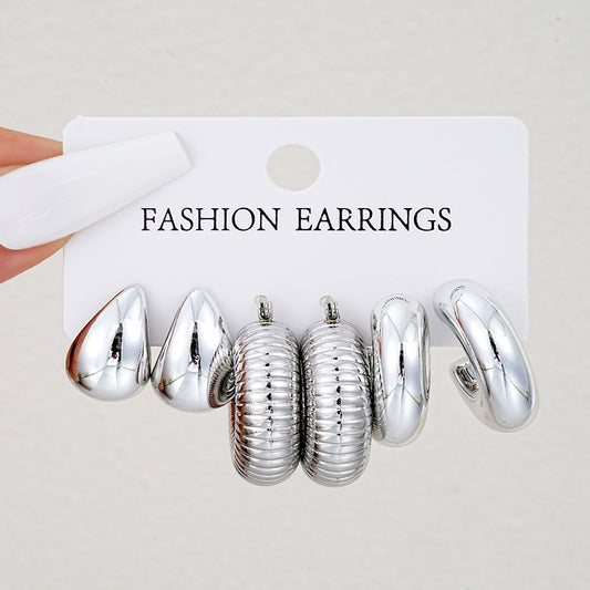 Water Drop Round Suit Three Pairs Fashionable Light Earrings