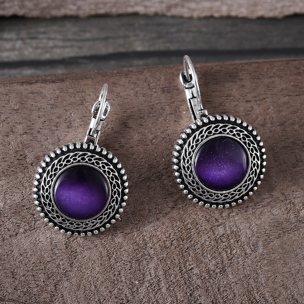 Fashion Bohemian Ethnic Style Inlaid Jewel Metal Alloy Retro Earrings