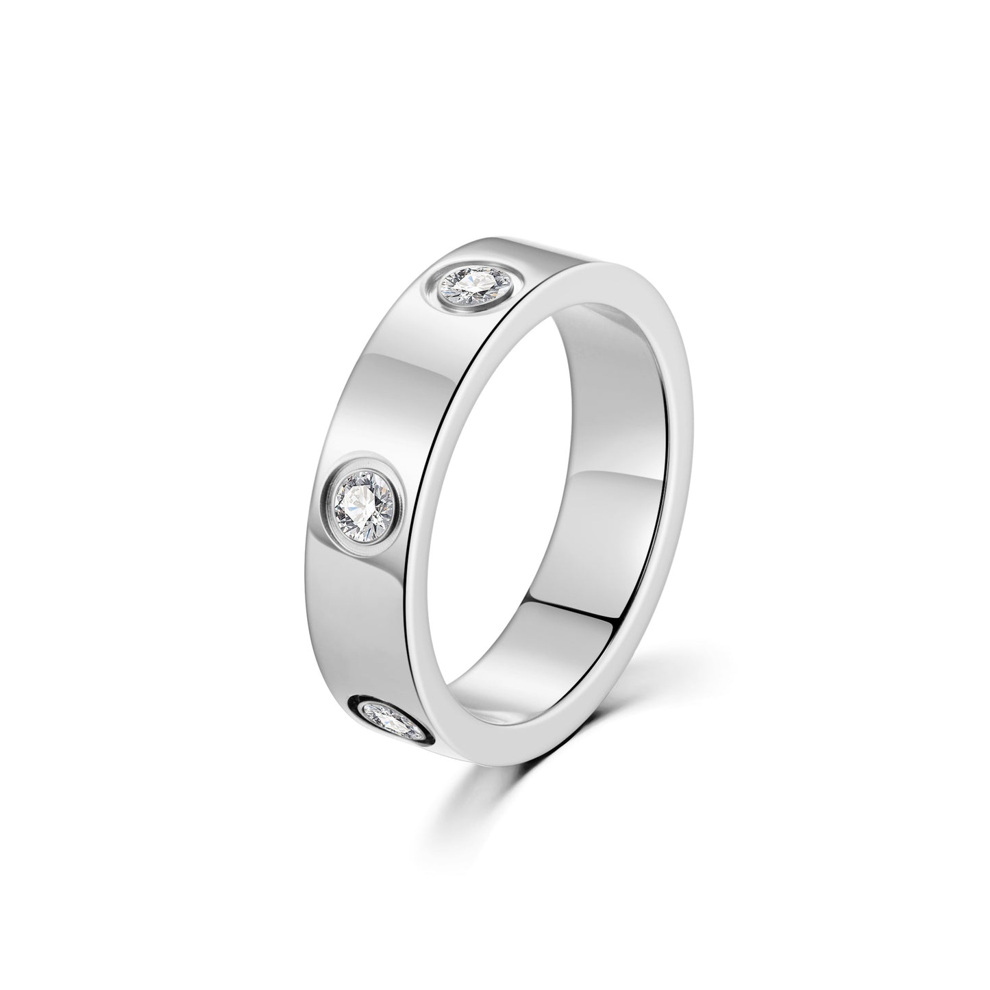 Simple Six Rhinestone Embed Titanium Steel Ring