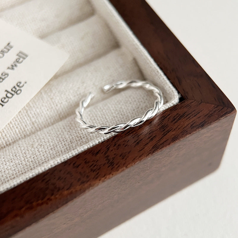 Women's Sterling Sier Twist Simple Retro Niche Design Open Ring