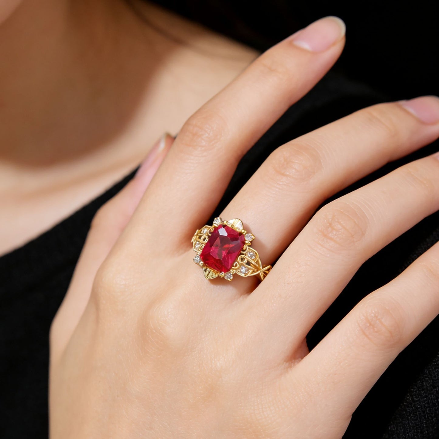 Simulation Rectangular Ruby Gold-plated Inlaid Red Corundum Bracelets