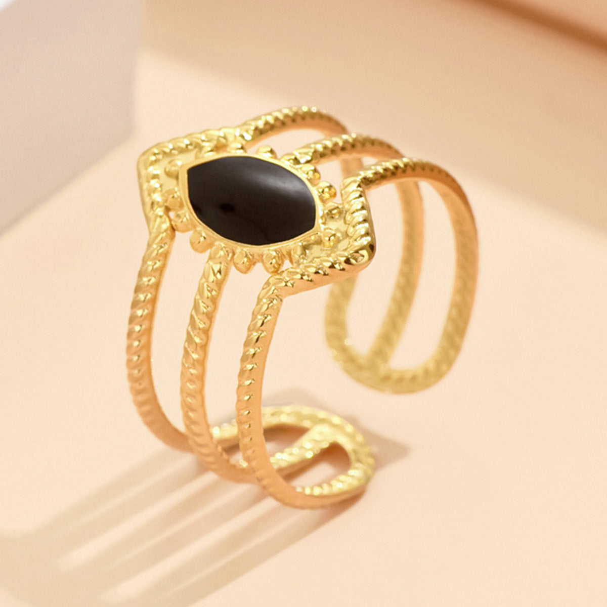 Retro Geometric Rhombus Drop Oil Enamel Open Stainless Steel Adjustable Ring