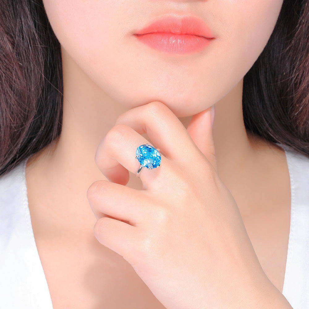 Atmospheric Big Diamond Turtle Surface Blue Crystal Rings
