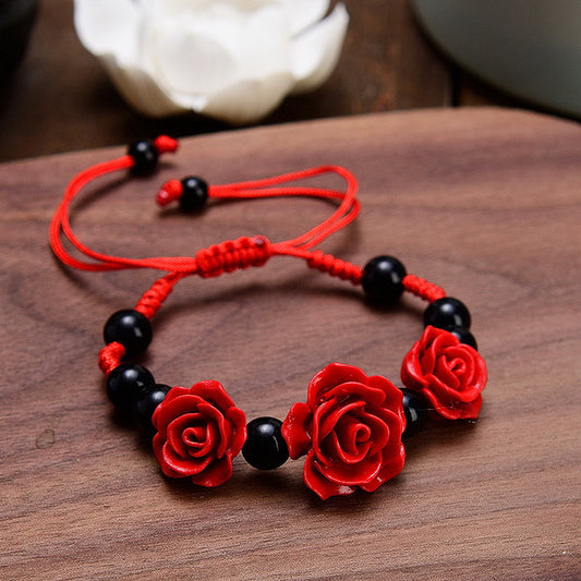 Women's Red Rose Ethnic Style Flower Beaded Bracelets