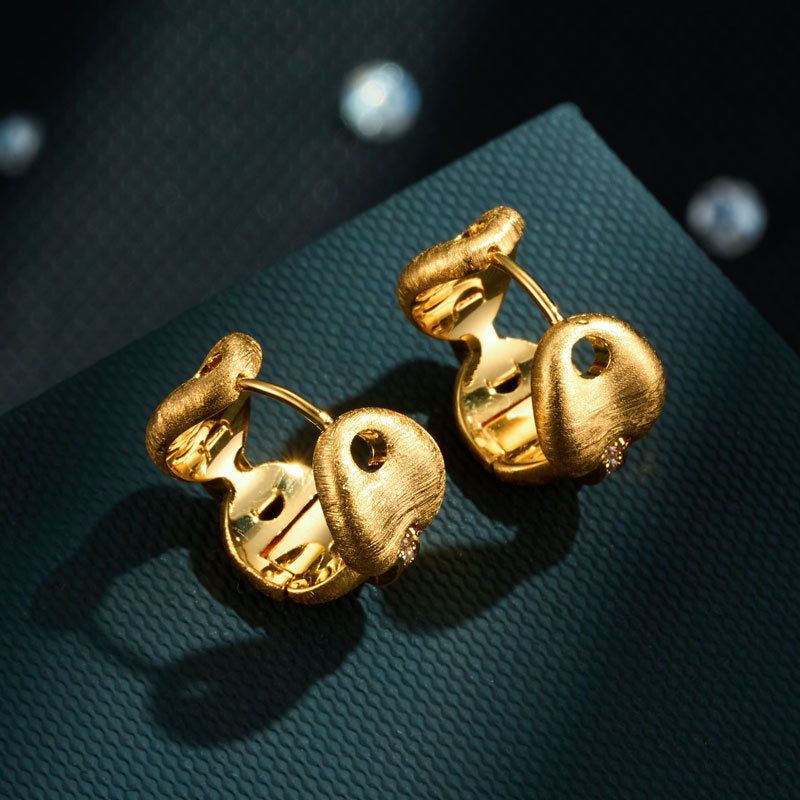 Pig Nose Chain Hook Copper Alloy Real Gold Plating Inlaid Earrings
