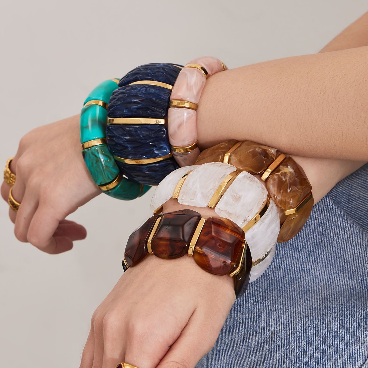 Color Matching Resin Wide Surface Elastic High Texture Fashion Stainless Bracelet