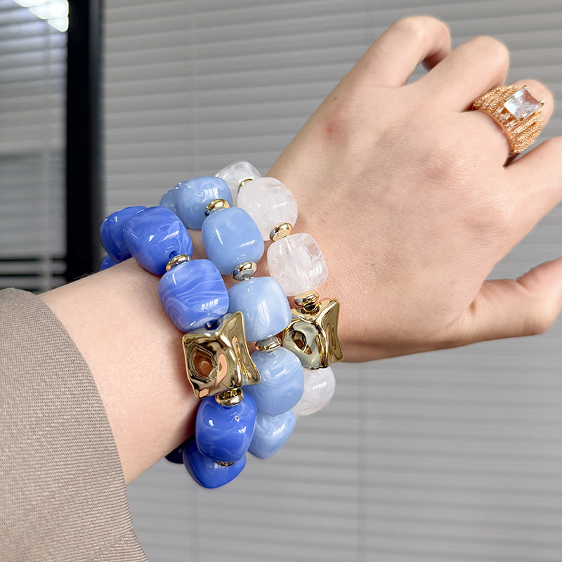 Blooming Vintage Handmade Dopamine Creative Elastic String Oval Geometric Square Bracelets
