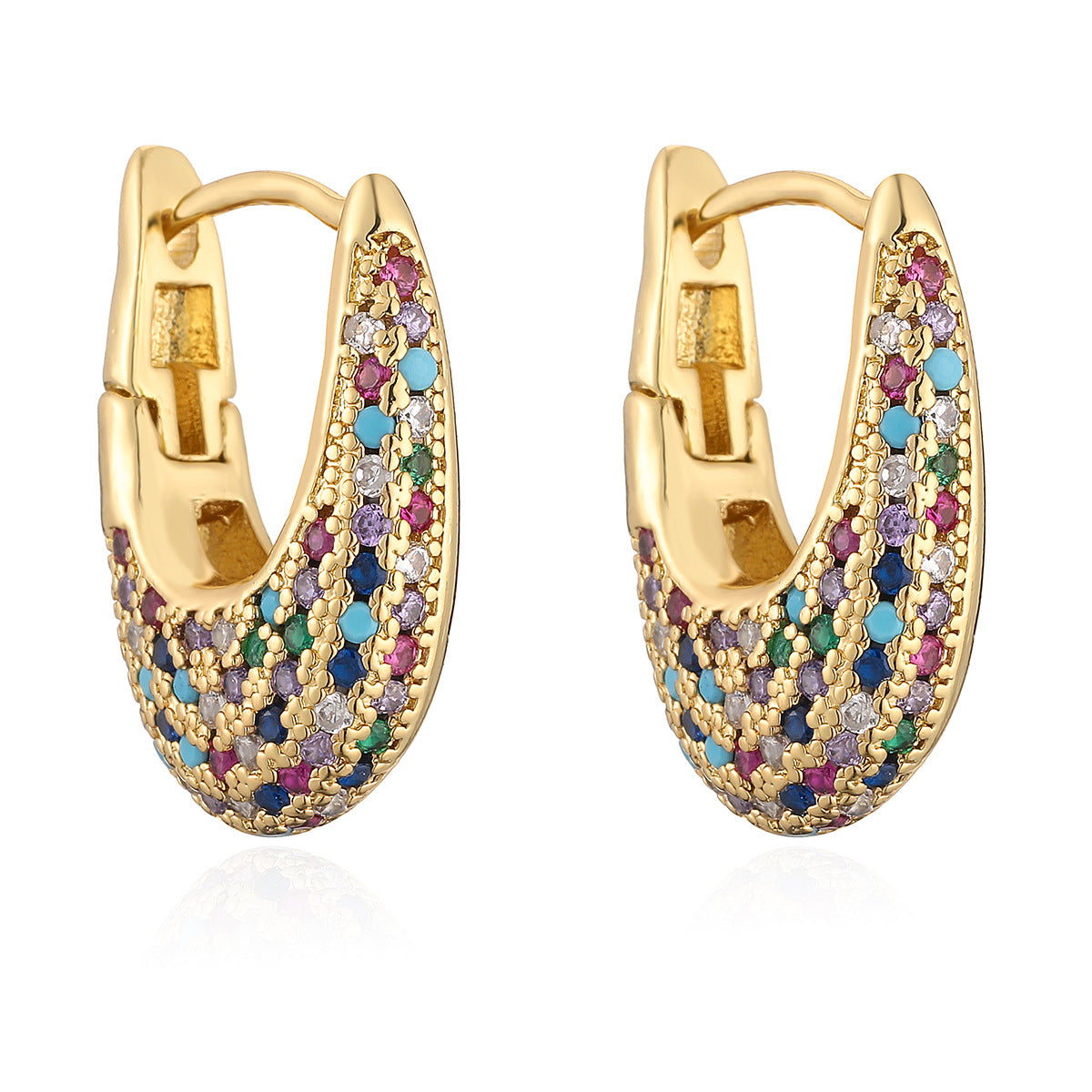 Women's Exquisite Light Luxury Gold Inlaid Zircon U-shaped Earrings