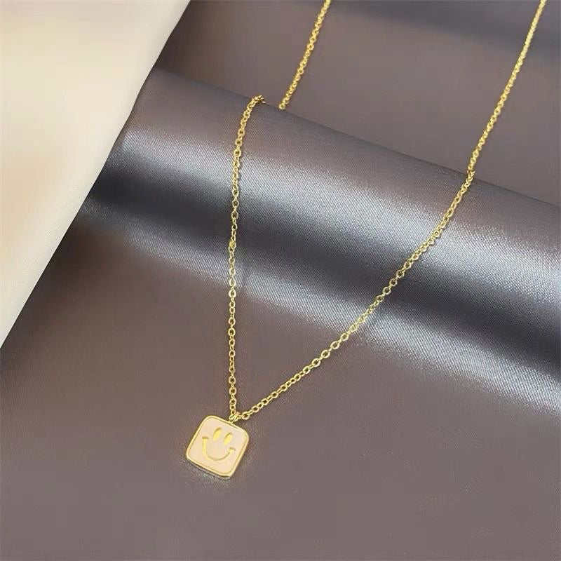 Women's French Style Square Plate Smiley Affordable Necklaces