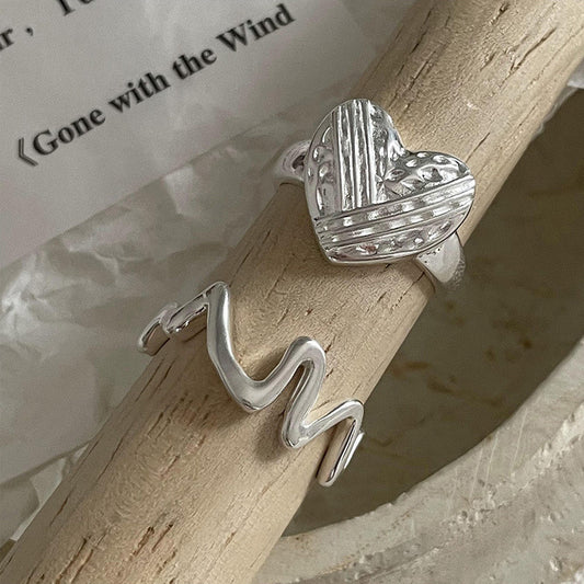 Heart Moment Sterling Sier Female Design Ecg Pattern Love Rings