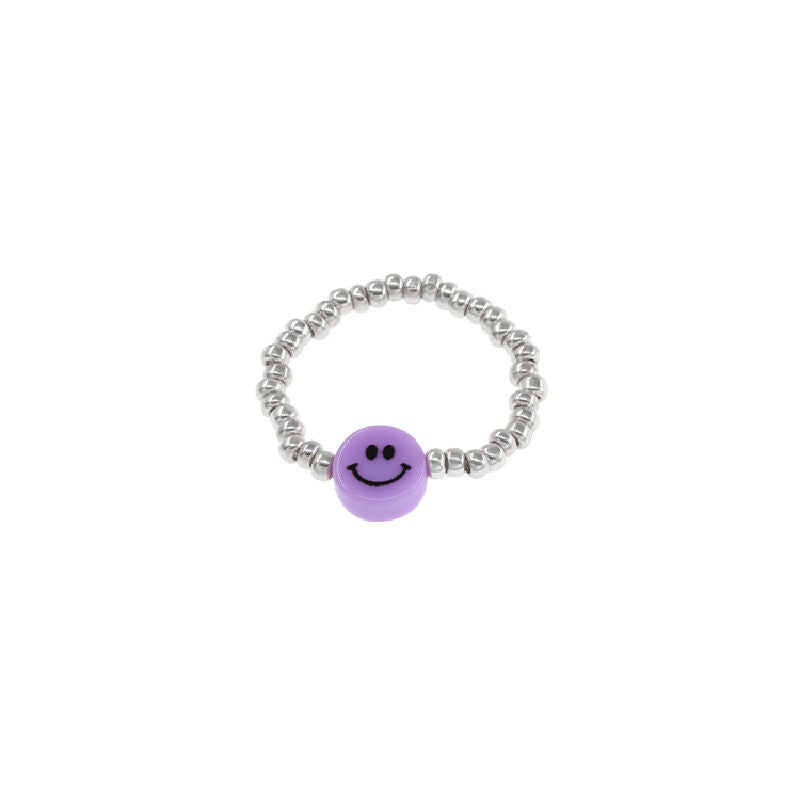 Women's Colorful Smiley Elastic Simple Beaded Index Rings