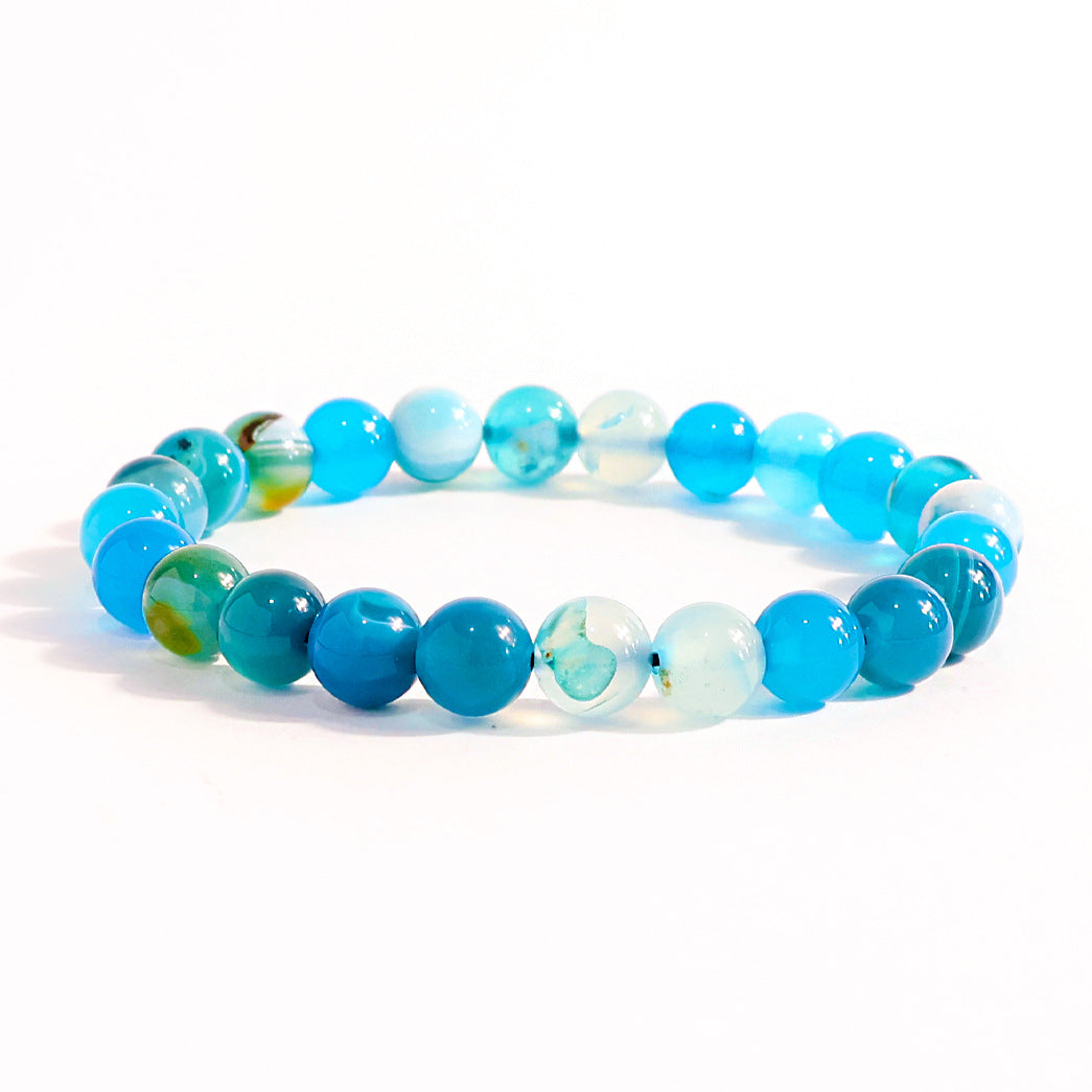 Natural Stone Beaded Stretch Agate Round Beads Turquoise Pink Bracelet