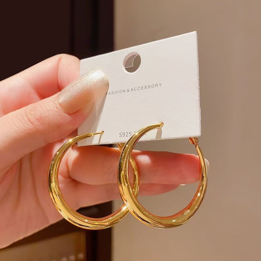 Women's High-grade Elegant Circle Eardrop Exaggerated Simple Eardrops Cold Style Slim Earrings