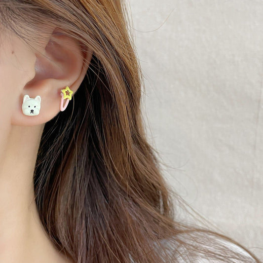 Honey Pot Bear Ear Suit Female Sier Needle Rings