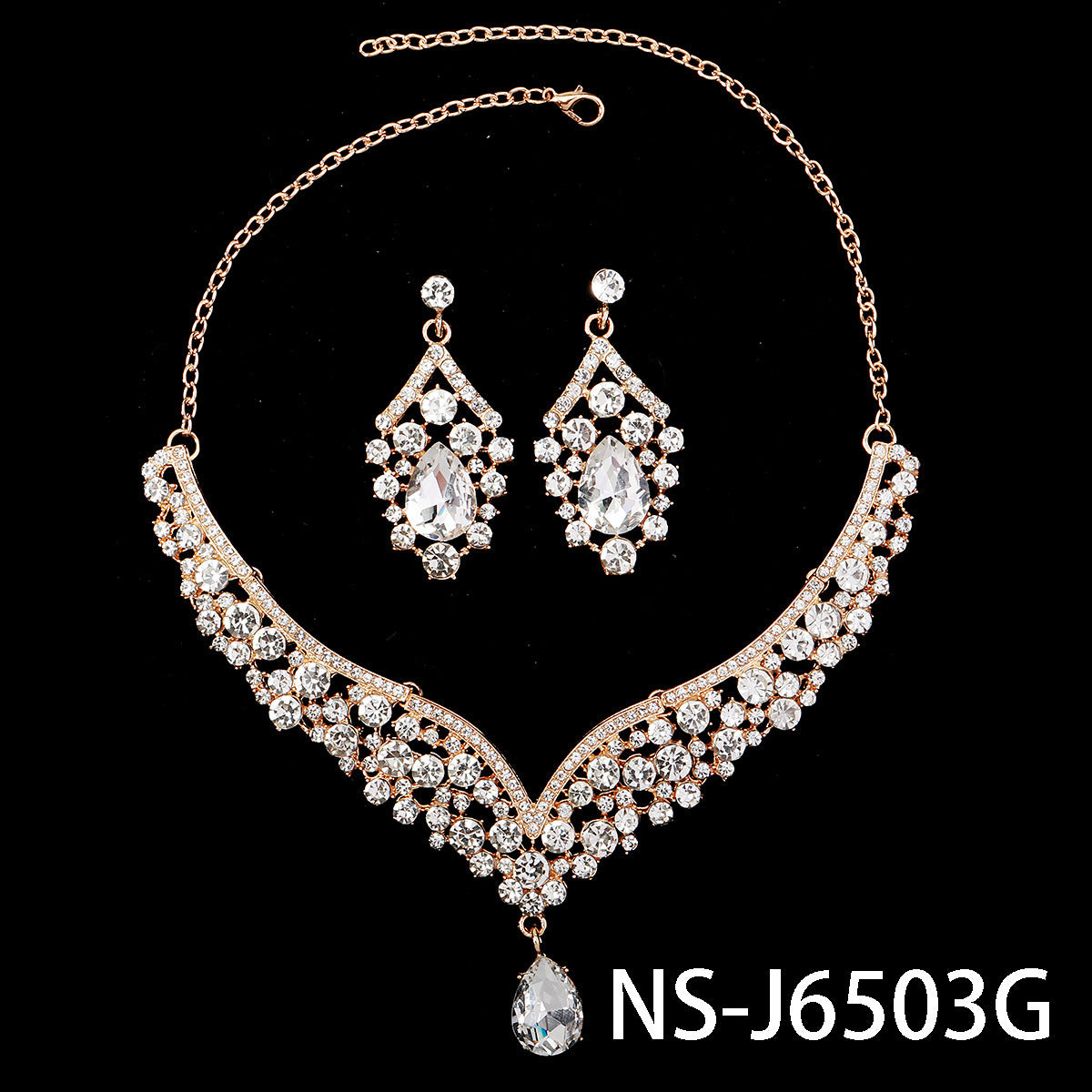 Women's Bridal Wedding Two-piece Dress Rhinestone Pearl Jewelry Set