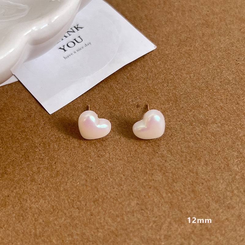 Women's Sier Needle Heart Pearl Fashionable Ear Earrings