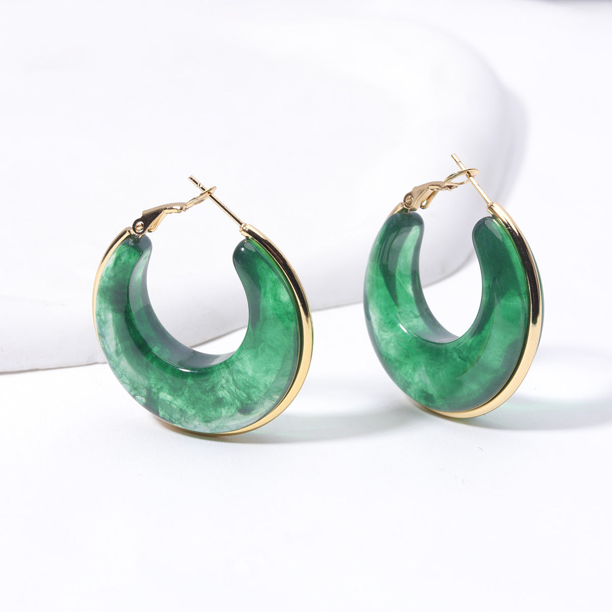 Gradient Color Retro Style Temperament Shaped Resin Eardrop Stainless Steel Earrings
