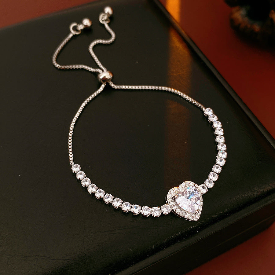 Women's Delicate Heart Zircon Adjustable Light Luxury High Sense Design Niche Bracelets