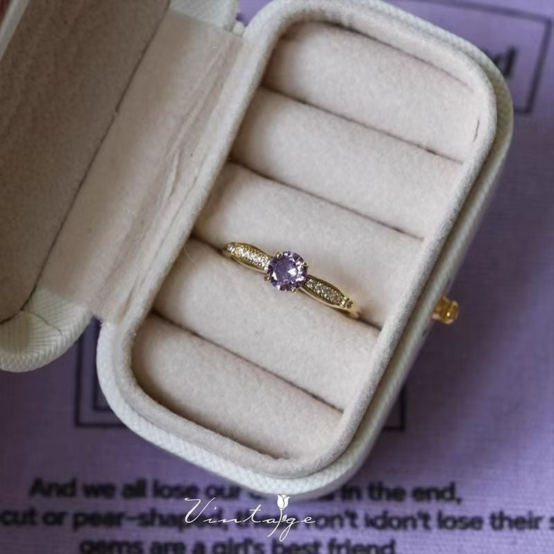 Women's Style Design Light Luxury Olive Green Purple Zircon Exquisite Minority Ring