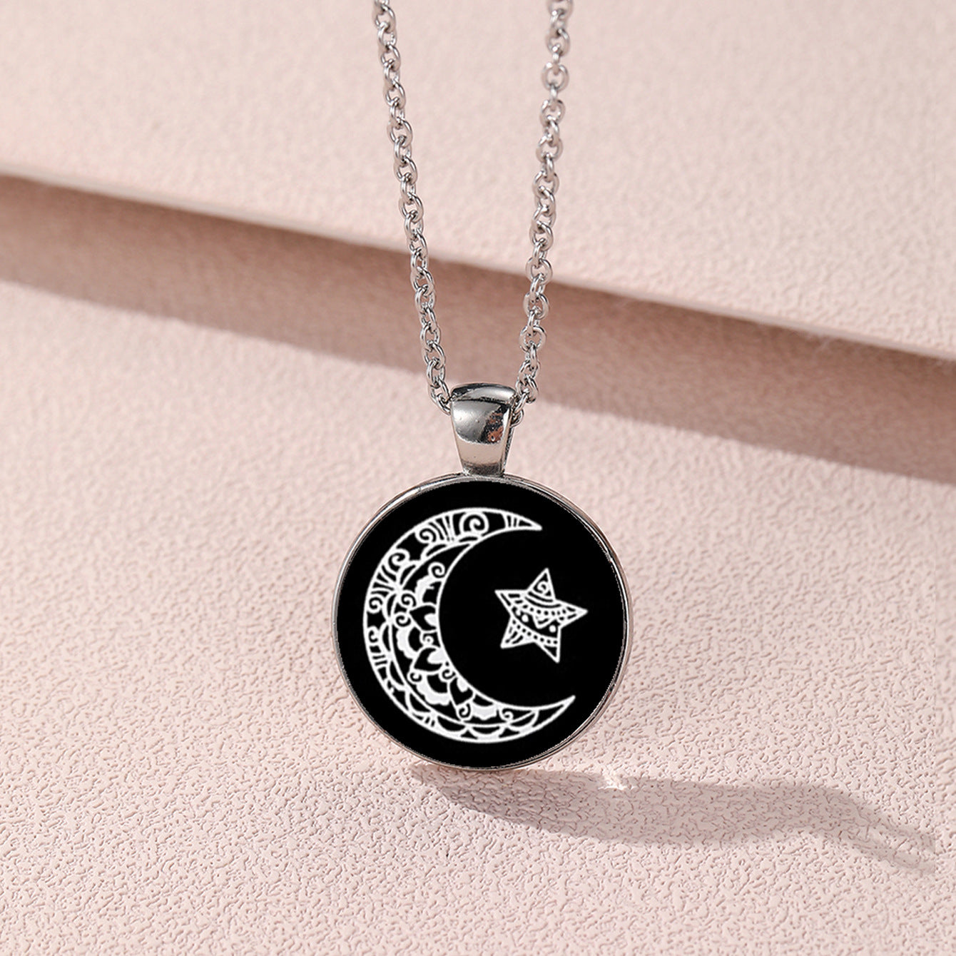 Sun Moon Lovers Couple Star Luminous Time Stone Valentine's Necklace