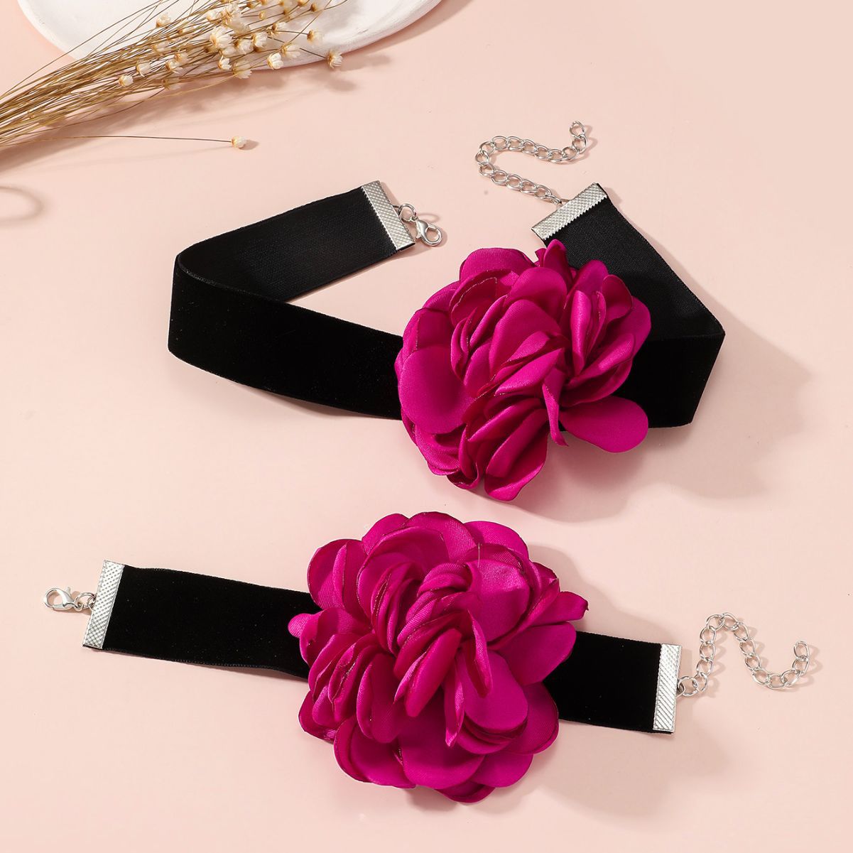 Handmade Rose Flower Exaggerated Flocking French Necklaces