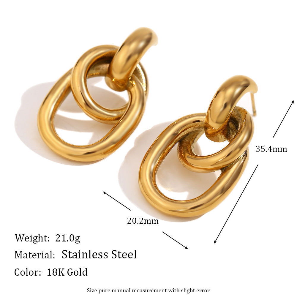 Women's Stainless Steel Gold-plated French O-shaped Winding Geometric Rings