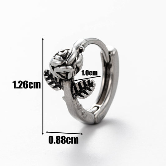Men's Stainless Steel Casting Rose Skull Snake-shaped Earrings