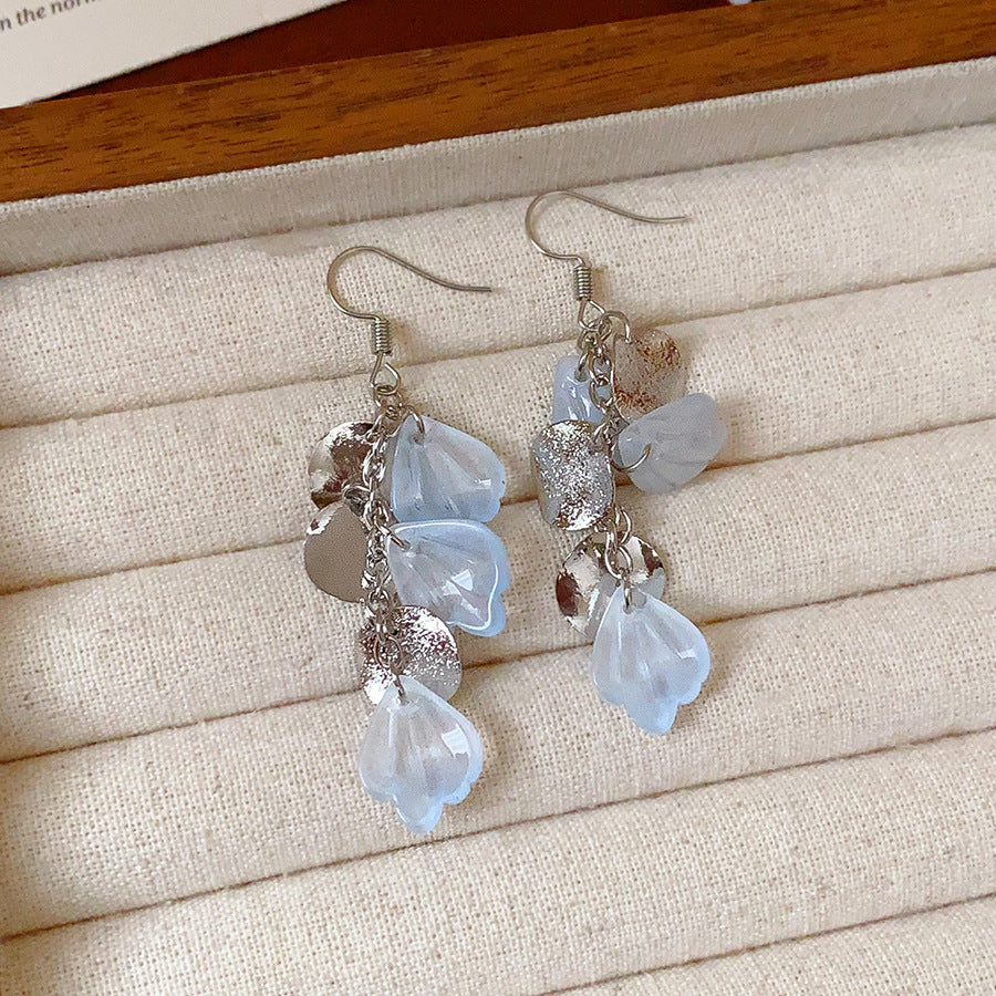 Blue Crystal Butterfly Flower Fashion Simple Fresh Light Luxury High Earrings