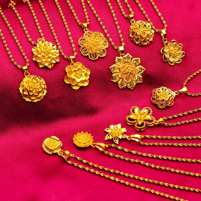 Flower Vietnam Placer Gold Palace Antiquity Water Ripple Gifts For Necklace