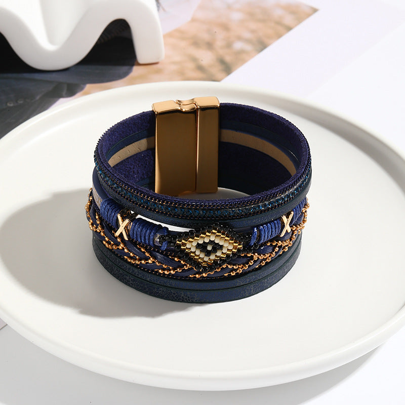 Style Ornament Eyes Bead Hand-woven Leather Female Bracelets
