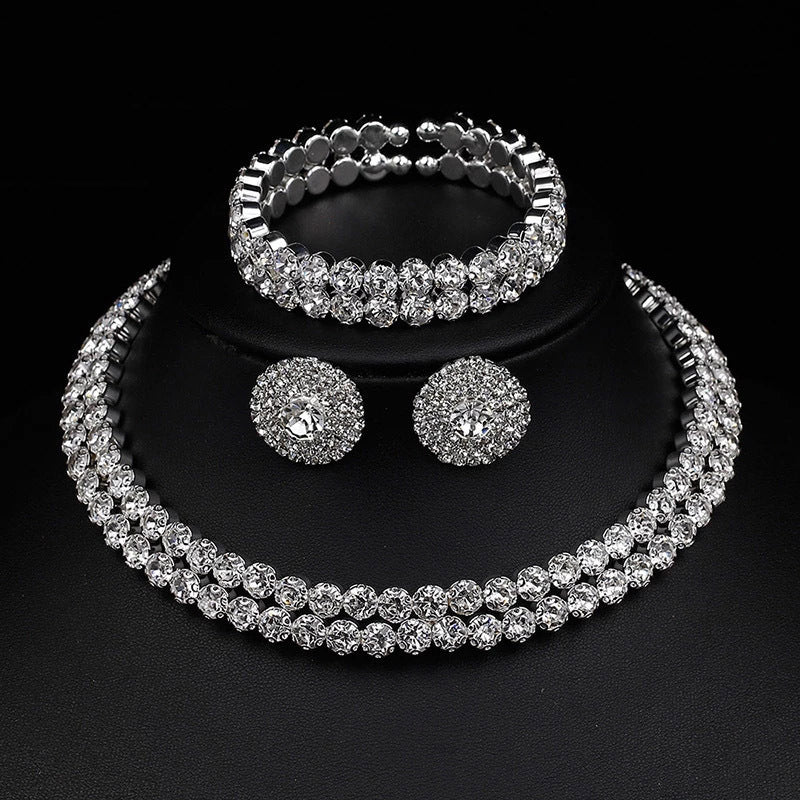 Women's Bridal Rhinestone Three-piece Clavicle Inlaid Light Necklaces