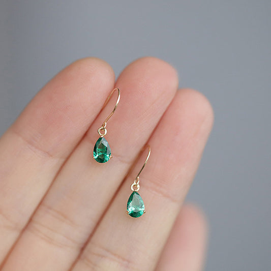 Best-selling Emerald Small Water Drop Western Style French Design Gilded Earrings