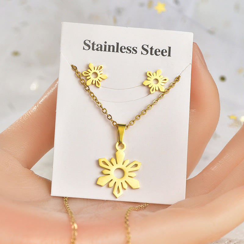 Steel Irregular Pattern Package Snowflake Puzzle Electroplated Jewelry Set