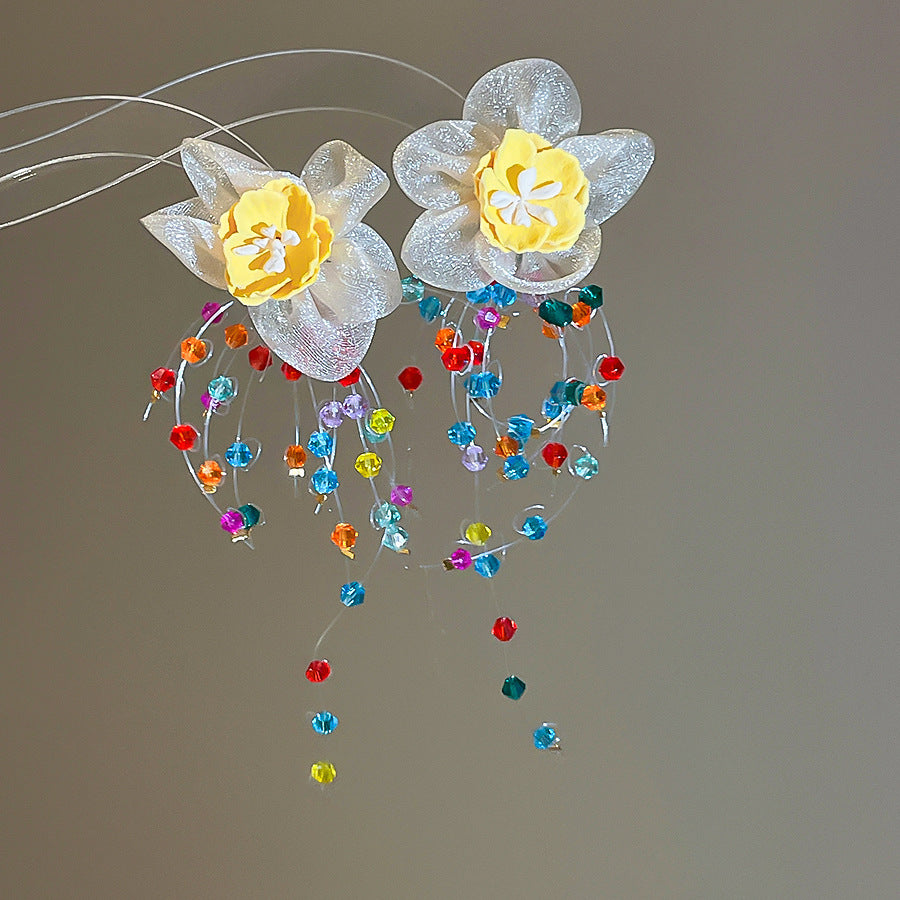 Women's Bead Flower Tassel Light Luxury High-grade Vacation Style Earrings