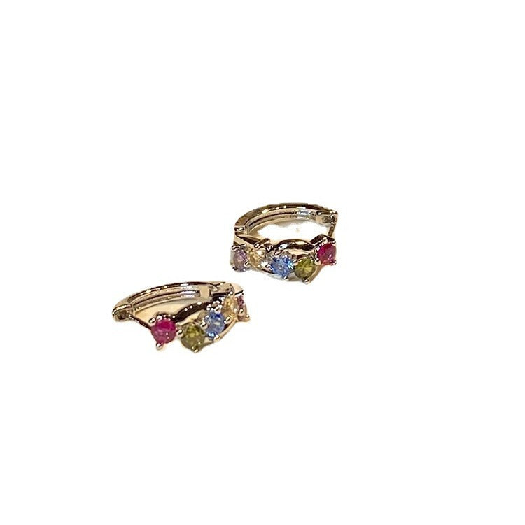 Hot Colorful Zircon Small Delicate Ear Western Style Female High Earrings