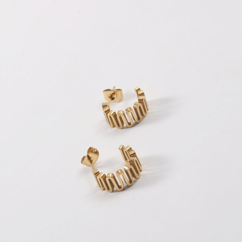 Wave Line Shaped Titanium Steel Gold Earrings