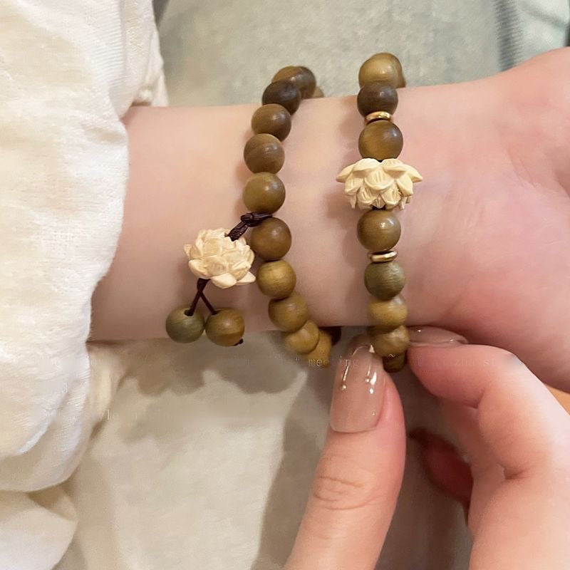 Wooden Beaded Lotus Chinese Zen Niche Vintage Bracelet