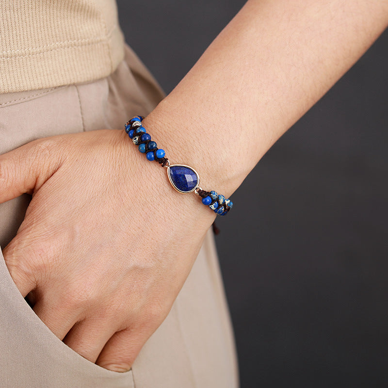 Drop-shaped Blue Gold Natural Stone Hand-woven Bracelets