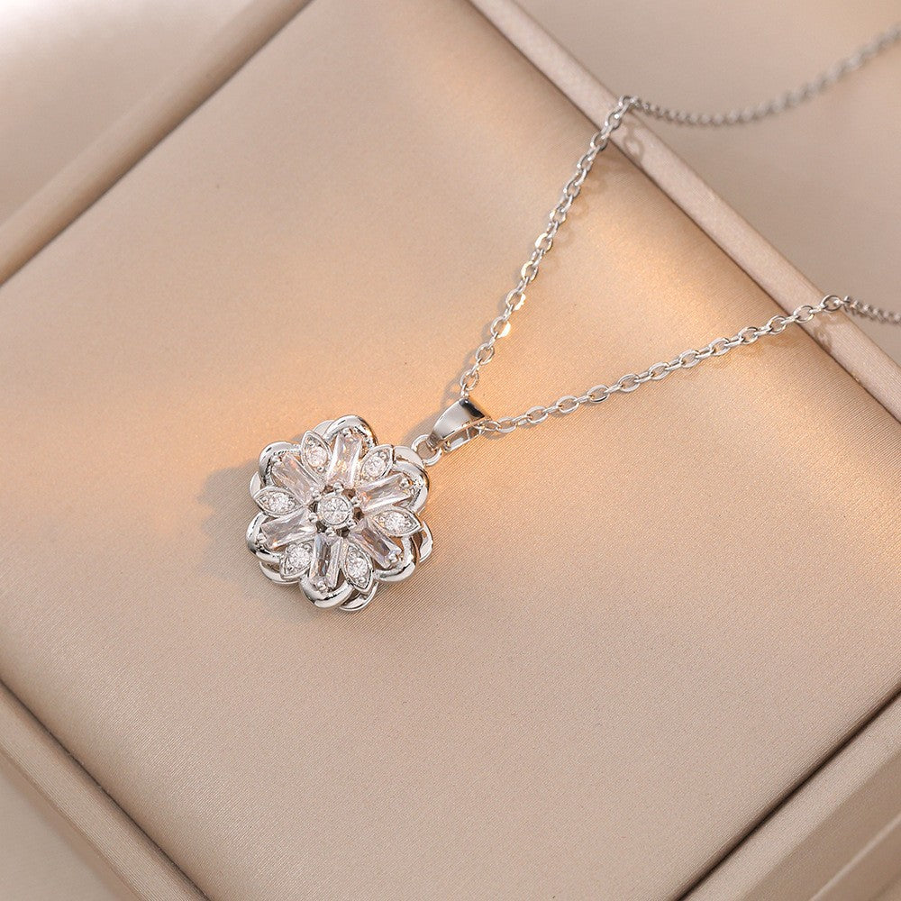 Women's Colorful Flower Titanium Steel Clavicle Chain Necklace