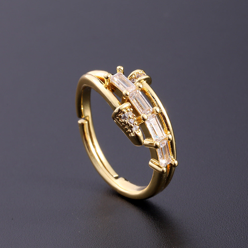 Women's Copper Zircon Electroplated Real Gold Open Index Ring
