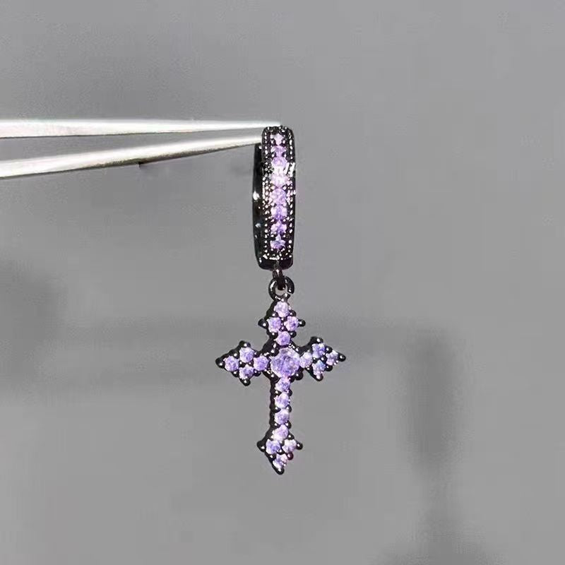 Sparkling Full Rhinestone Cross Ear Refined Personalized Unique Design Sense Stud Earrings